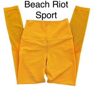 Beach‎ Riot Sport Leggings Women's Small Yellow Ribbed High Waist Mesh